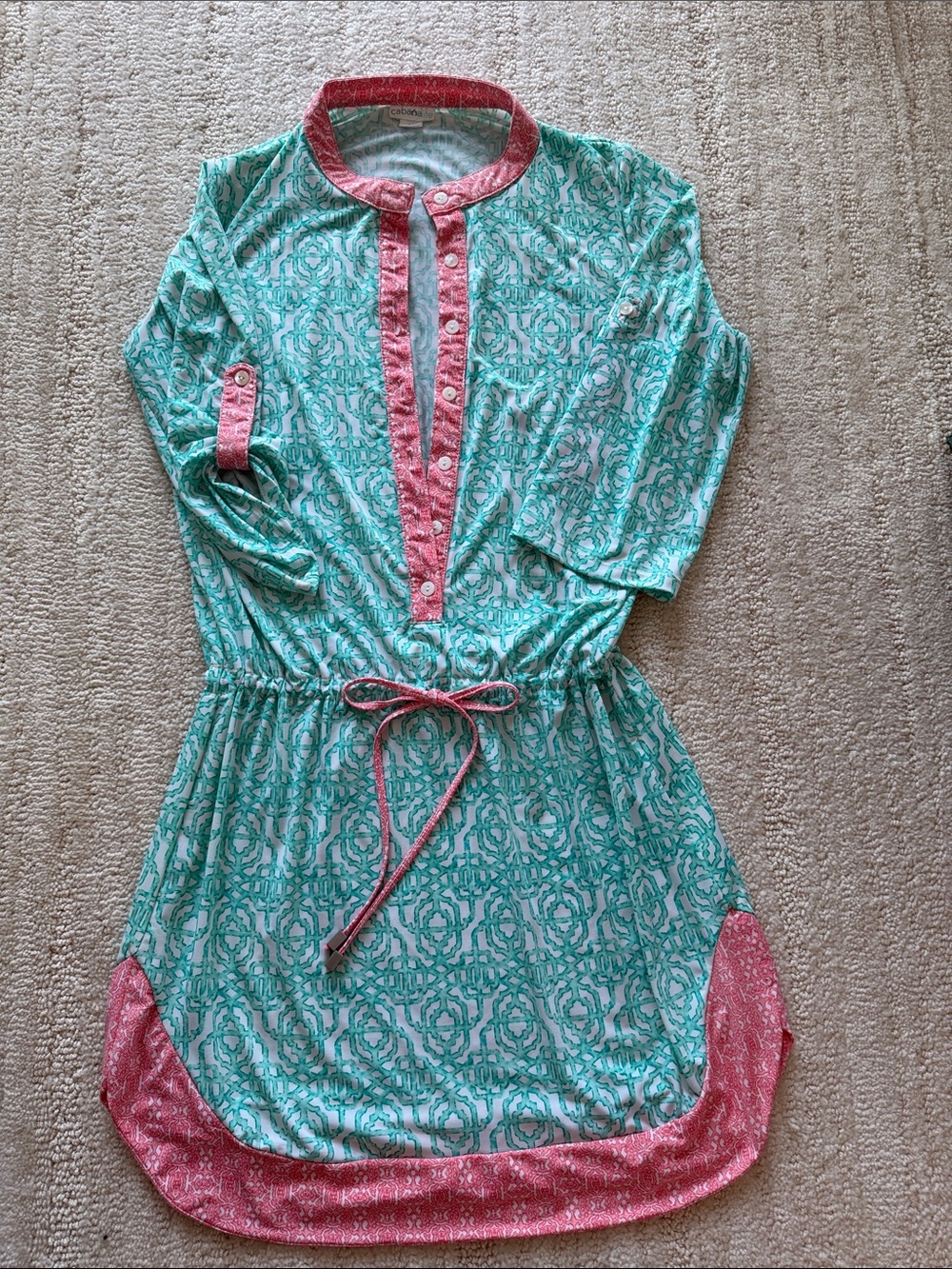 Cabana Life Teal & Pink Patterned Drawstring Swim Coverup